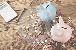 Table with piggy banks