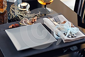Table place setting with holidays decoration