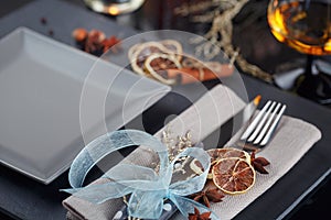 Table place setting with holidays decoration