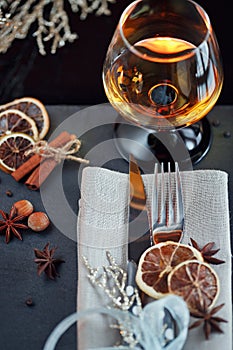 Table place setting with holidays decoration