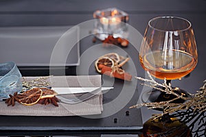 Table place setting with holidays decoration