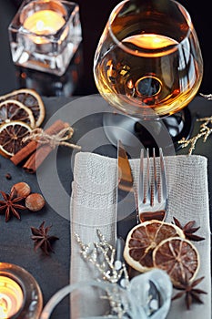 Table place setting with holidays decoration