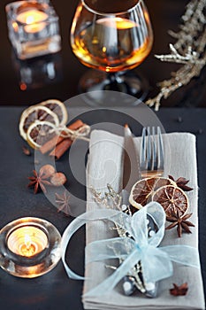 Table place setting with holidays decoration