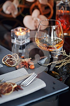 Table place setting with holidays decoration