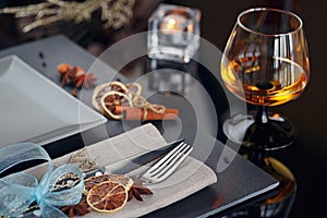 Table place setting with holidays decoration