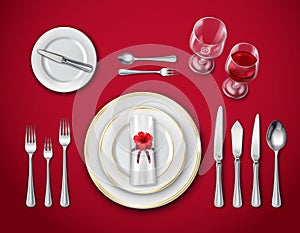 Table Place Setting On Red