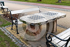 Table for playing chess in the city park