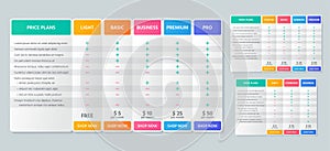 Table price comparison. Vector illustration. Chart plan layout