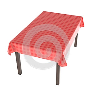 Table with red tablecloth. 3d rendering illustration isolated on white background