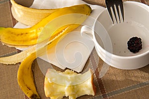 Table remnants after a consumed healthy breakfast