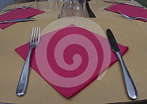 table in a restaurant set for a candlelit dinner photo