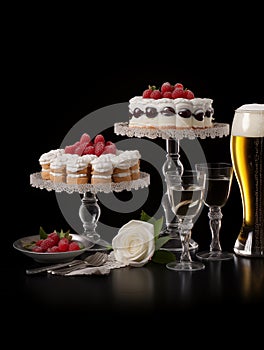Table with Rose Flower, Pastries & Alcohol