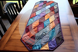 table runner created from upcycled neckties