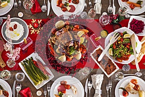 Table served for Christmas dinner