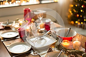Table served for christmas dinner at home