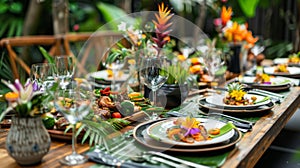 A table set with an assortment of tropical dishes all beautifully plated and ready to be practiced on by workshop photo