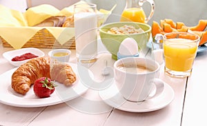 Table set for breakfast with healthy food