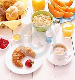 Table set for breakfast with healthy food