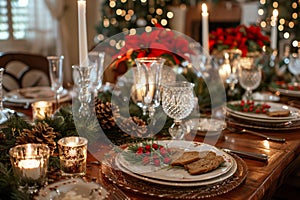 Table Set for Christmas Dinner With Plates and Silverware