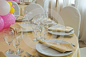 Table set for an event party.