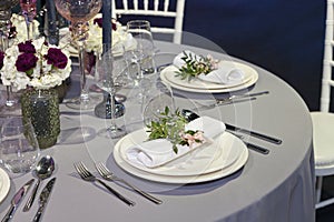 Table set for an event party or wedding reception