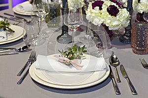 Table set for an event party or wedding reception