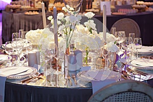 Table set for an event party or wedding reception