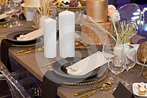 Table set for an event party or wedding reception