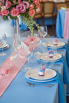 Table set for an event party or wedding reception photo