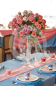 Table set for an event party or wedding reception photo