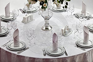 Table set for an event party or wedding reception