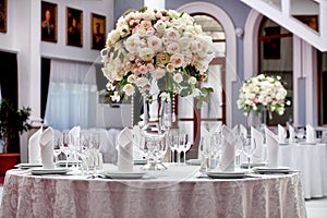 Table set for an event party or wedding reception