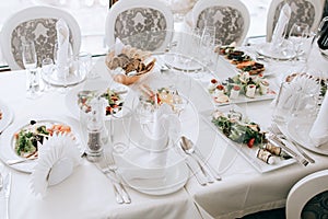 Table set with food for an event party or wedding reception