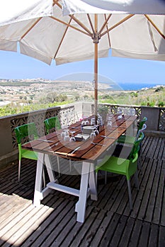 Table set for lunch outside photo