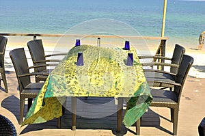 Table set near the Datai Bay beach, Langkawi, Malaysia