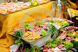 table set service with silverware and glass stemware at restaurant before party