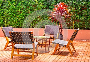 Table set on terrace.