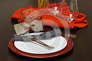 Table set to celebrate Christmas, christmas ball, plate and cutlery