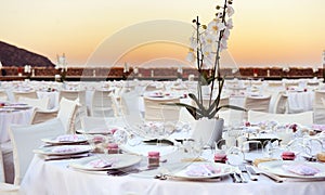 Table set up at the beach wedding