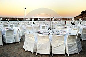 Table set up at the beach wedding