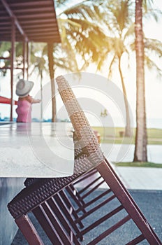 Table set up in restaurant interior,shalow deepth of field