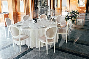 Table set for wedding or another catered event dinner