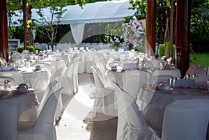 Table set for wedding or another catered event dinner