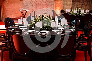 Table set for wedding or another catered event dinner