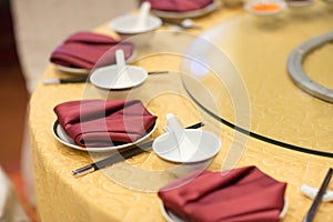 Table set for wedding or another catered event dinner