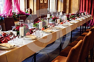 Table set for wedding or another catered event dinner