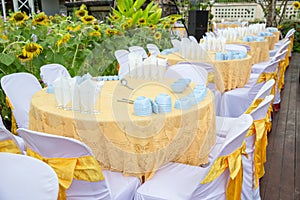 Table set for wedding or another catered event dinner, luxury wedding table