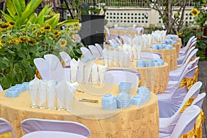 Table set for wedding or another catered event dinner, luxury wedding table
