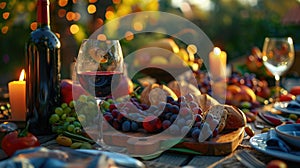 A table set with a wine glass and a bottle of wine, perfect for a romantic evening or dinner party