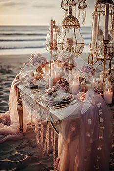 table setting on the beach